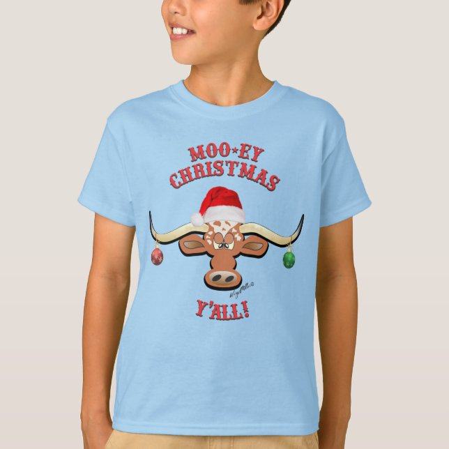 Camiseta Natal Moo-ey, Longhorn Steer (Frente)