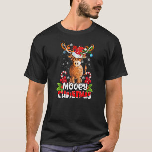 Camiseta Natal Mooey Vaca das Terras Altas Luz Gorro do Pap
