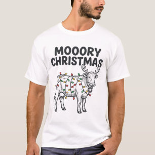 Camiseta Natal Mooory Vaca Desenho de Gravura Vintage_1