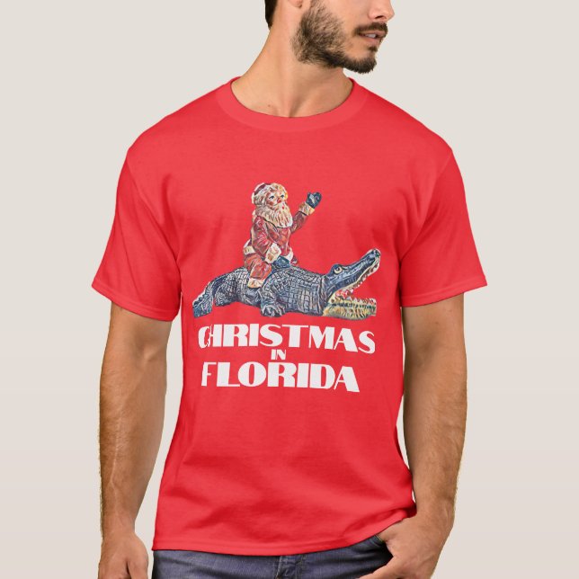 Camiseta Natal na Flórida Santa Claus montando Alligator (Frente)
