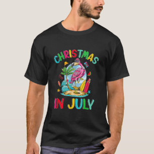 Camiseta Natal Nas Férias De Verão De Flamingo No Surfe Em 