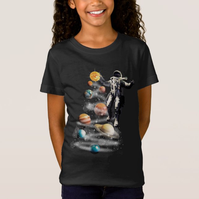 Camiseta Natal no Astronauta do Sistema Solar no Espaço (Frente)