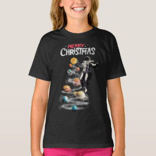 Camiseta Natal no Astronauta do Sistema Solar no Espaço