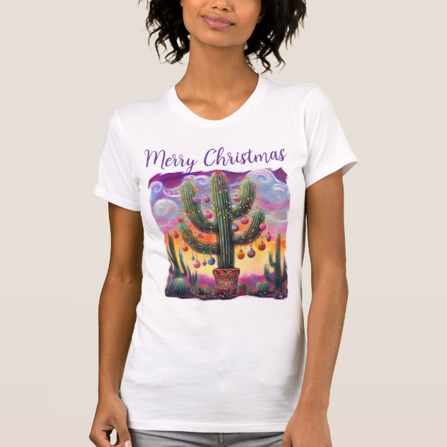 Camiseta Natal no Deserto Sudoeste Saguaro Cactus (Frente)