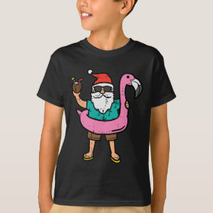 Camiseta Natal no Flutuador de Flamingo Fofo Natal em Julho