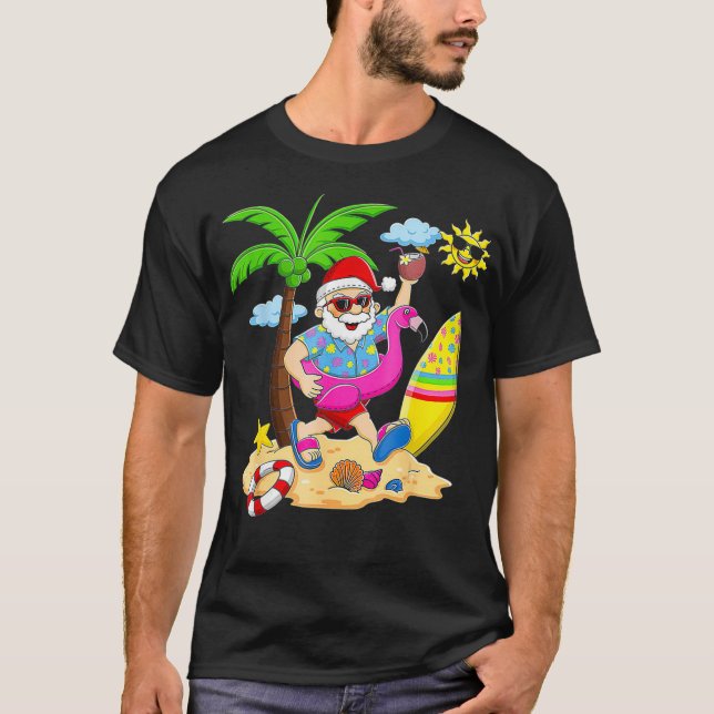 Camiseta Natal No Partido Havaiano, Surf De Papais noeis De (Frente)