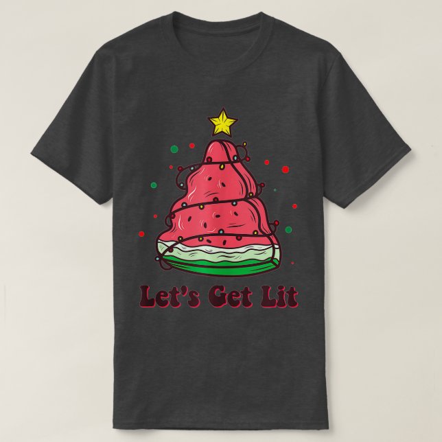 Camiseta Natal No Partido Watermelon Xmas Tree Vamos Em Jul (Frente do Design)