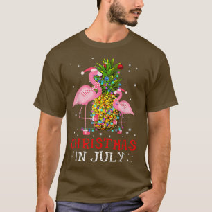Camiseta Natal no verão de Feliz Flamingo Pineapple