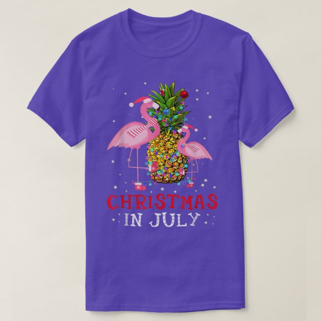 Camiseta Natal no verão de Feliz Flamingo Pineapple (Frente do Design)
