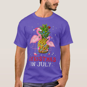 Camiseta Natal no verão de Feliz Flamingo Pineapple