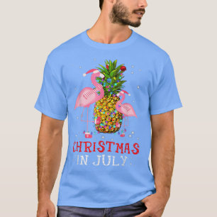 Camiseta Natal no verão de Feliz Flamingo Pineapple