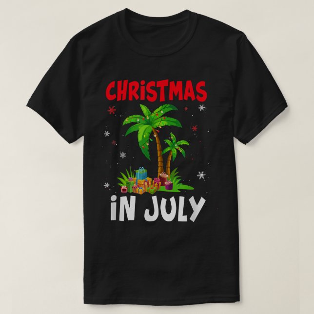 Camiseta Natal No Verão De Palm Tree Xmas Tree Beach (Frente do Design)