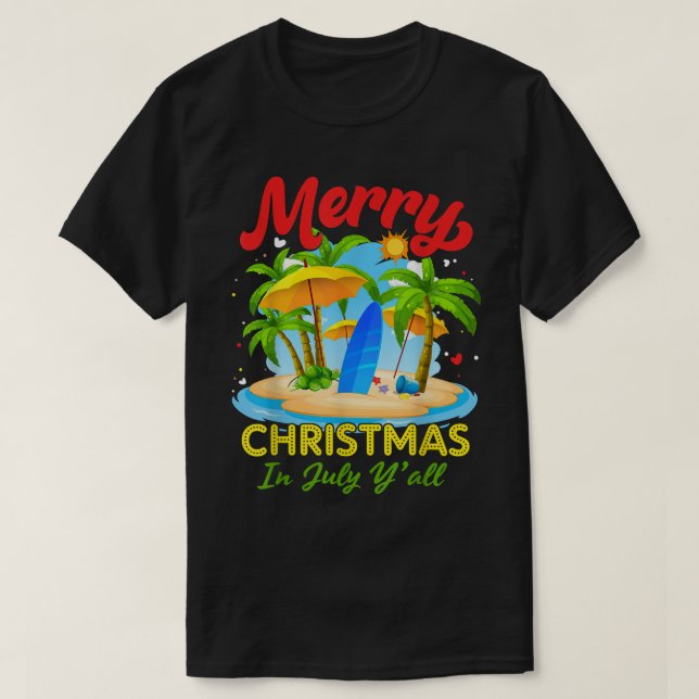 Camiseta Natal no verão de Palm Tree Xmas Tree Beach em jul (Frente do Design)
