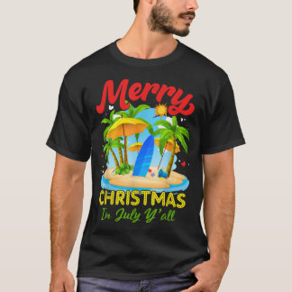 Camiseta Natal no verão de Palm Tree Xmas Tree Beach em jul