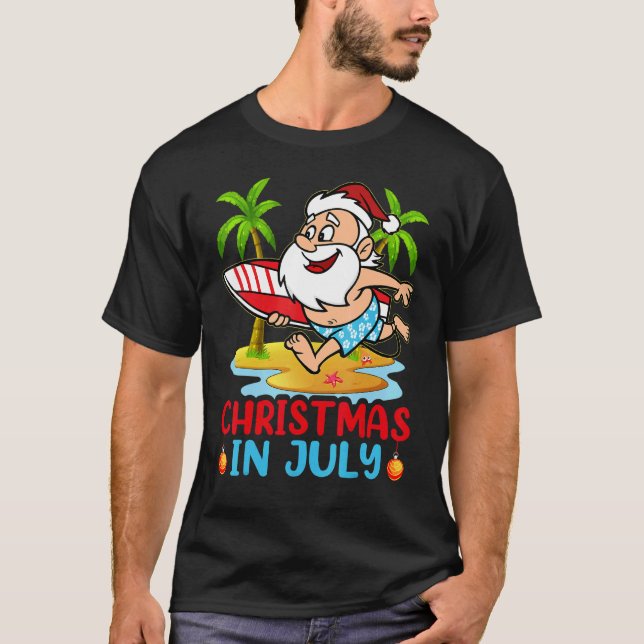 Camiseta Natal No Verão Em Julho De Férias Na Praia Surfe (Frente)