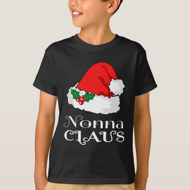 Camiseta Natal Nonna Claus Correspondendo Pajama Santa Hat  (Frente)