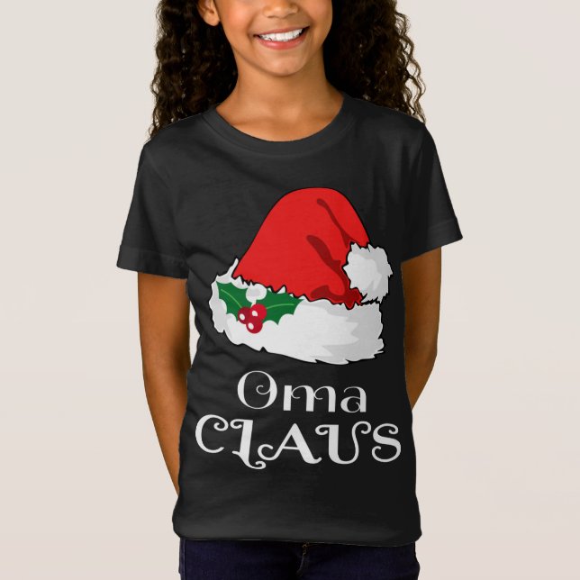 Camiseta Natal Oma Claus Correspondendo Pajama Santa Hat X- (Frente)
