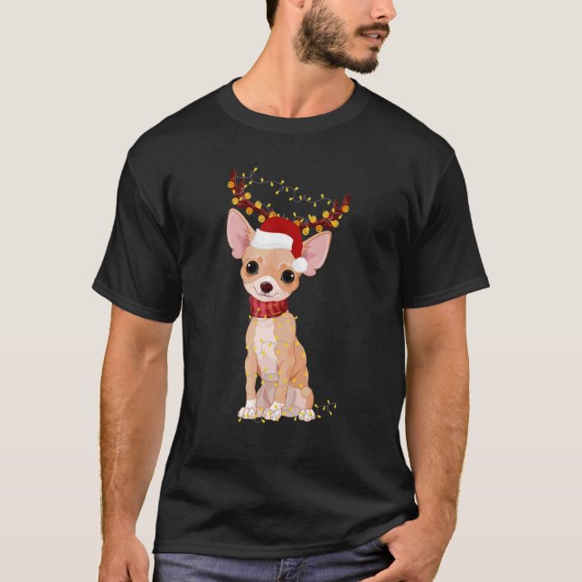 Camiseta Natal Pajama Chihuahua Árvore Xmas Pai de Cachorro (Frente)