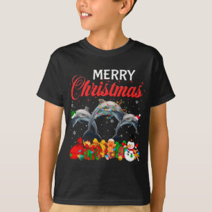 Camiseta Natal Pajama Dolphin Lover Xmas Tree Lights An