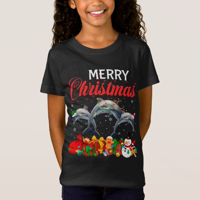Camiseta Natal Pajama Dolphin Lover Xmas Tree Lights An (Frente)