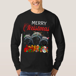 Camiseta Natal Pajama Dolphin Lover Xmas Tree Lights An