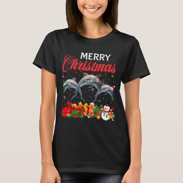 Camiseta Natal Pajama Dolphin Lover Xmas Tree Lights An (Frente)