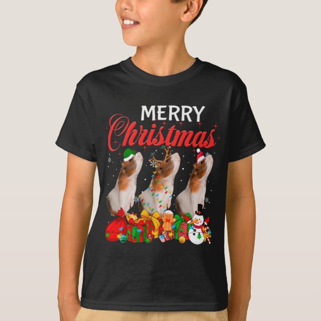 Camiseta Natal Pajama Guiné Porquinho Povoado Natal Luzes d (Frente)