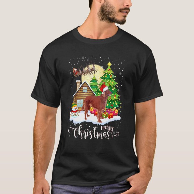 Camiseta Natal Pajama Irish Setter Tree Xmas Dog Pai Mo (Frente)