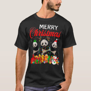 Camiseta Natal Pajama Panda Bear Sobre As Luzes Das Árvore