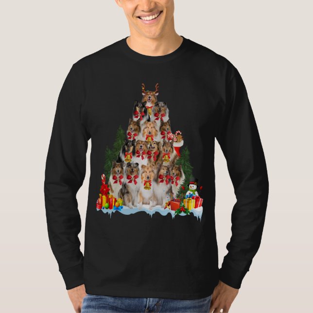 Camiseta Natal Pajama Rough Collie Xmas Tree Dog (Frente)