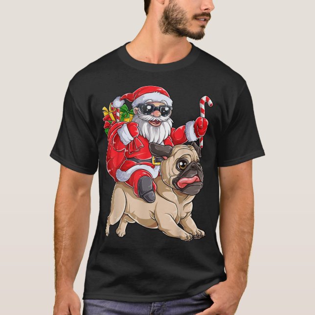 Camiseta Natal Papai Noel Andando Pug Xmas Meninas P (Frente)