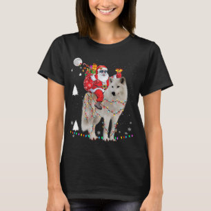 Camiseta Natal Papai Noel Andando Samoyed Lights Xmas H