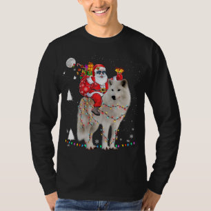 Camiseta Natal Papai Noel Andando Samoyed Lights Xmas H