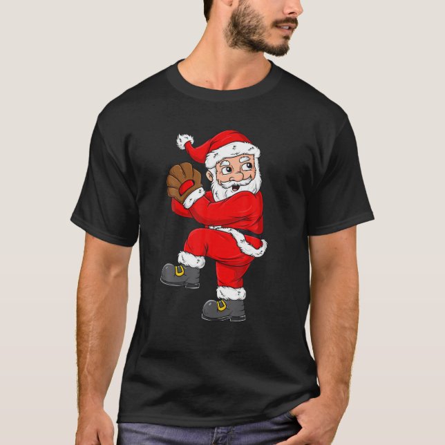 Camiseta Natal Papai Noel Baseball Pitcher Boys T (Frente)