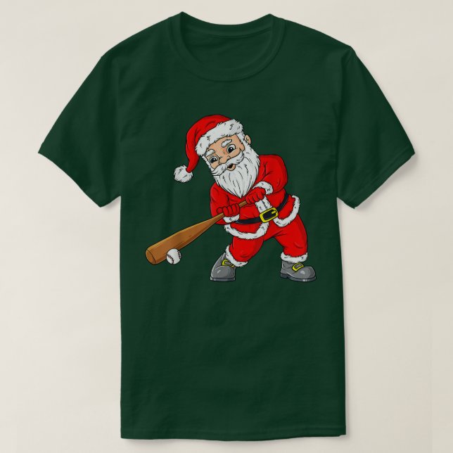 Camiseta Natal Papai Noel com Baseball Merry Xmas Par (Frente do Design)