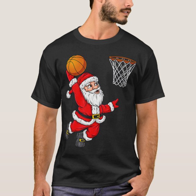 Camiseta Natal Papai Noel Dunquerando Um Basquete Engraçado (Frente)