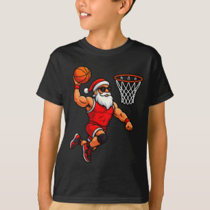 Camiseta Natal Papai Noel Jogador de Basquete Enterrando a 