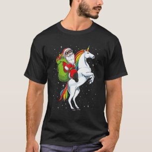 Camiseta Natal Papai Noel Montado Unicórnio Cavalo Meninas