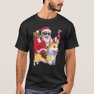 Camiseta Natal Papai Noel Montando Corgi Xmas Meninos Homen