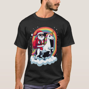 Camiseta Natal Papai Noel Montando Unicórnio Natal Meninas