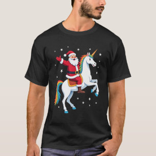 Camiseta Natal Papai Noel Montando Unicórnio Natal Meninas
