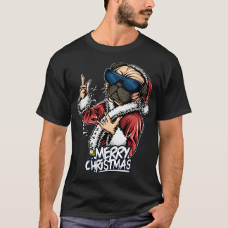 Camiseta natal papai noel pug usando óculos de sol chris