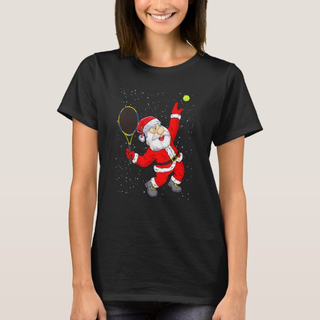 Camiseta Natal Papai Noel tocando Tênis Tênis Engraçado (Frente)