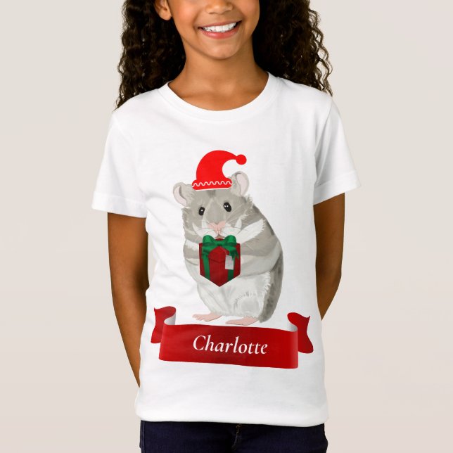 Camiseta Natal para Garotas Cinzas Hamster (Frente)