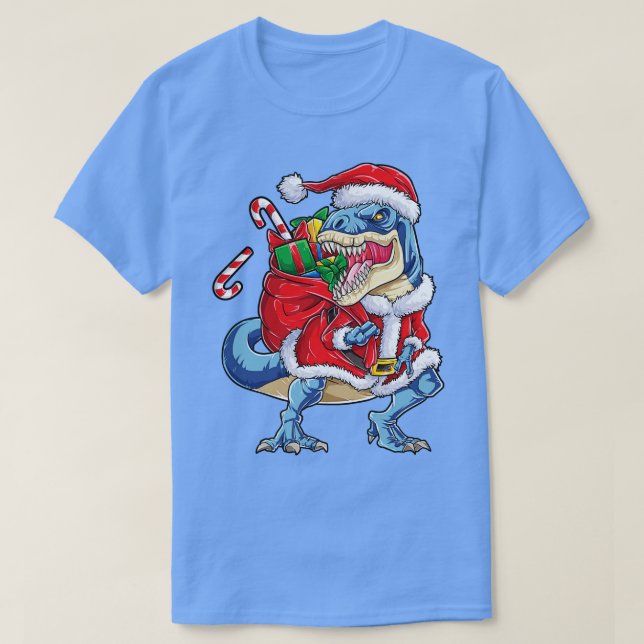 Camiseta Natal para Meninos Dinossauro T rex Papais noeis G (Frente do Design)