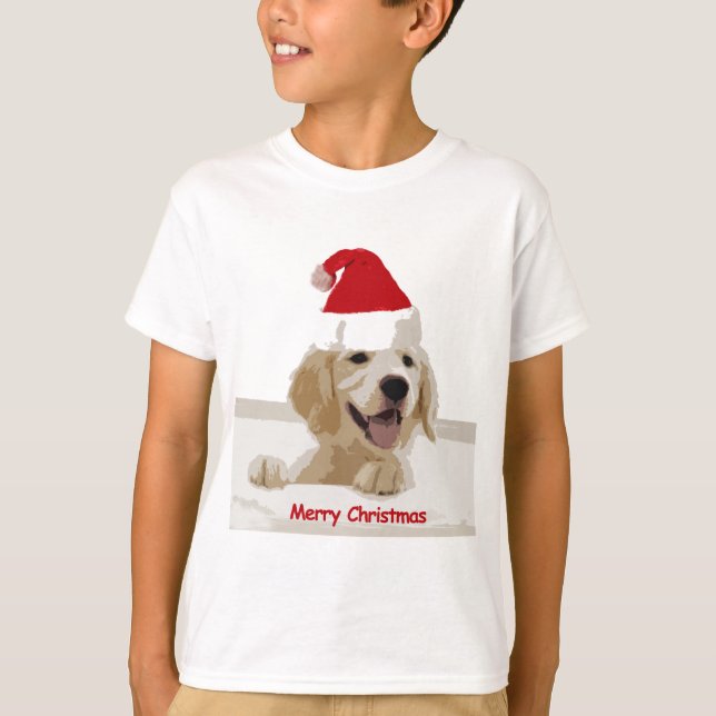 Camiseta Natal para o ouro do Retriever com Santa Hat (Frente)