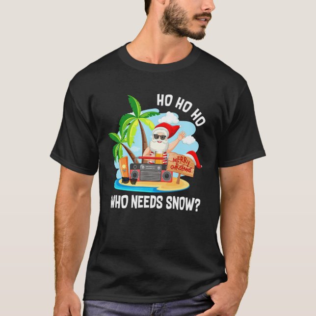 Camiseta Natal Para Papais noeis De Surfe Na Praia De Julho (Frente)