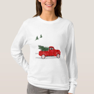 Camiseta Natal, Pequeno Caminhão Vermelho, Longa Senhora d