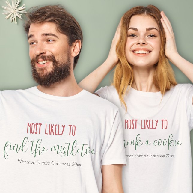 Camiseta Natal Personalizado Da Família Engraçado ("most likely to" custom christmas family shirts personalizable red and green cute modern shirts)