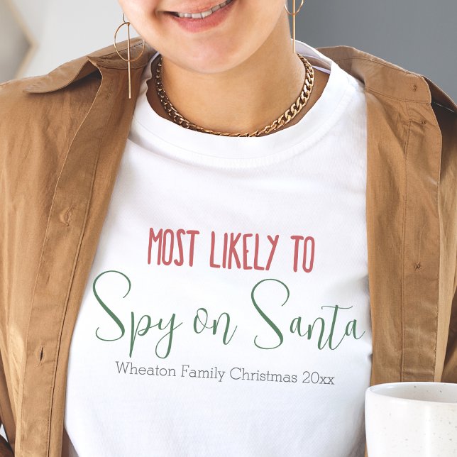 Camiseta Natal Personalizado Da Família Engraçado ("most likely to" custom christmas family shirts personalizable red and green cute modern shirts)